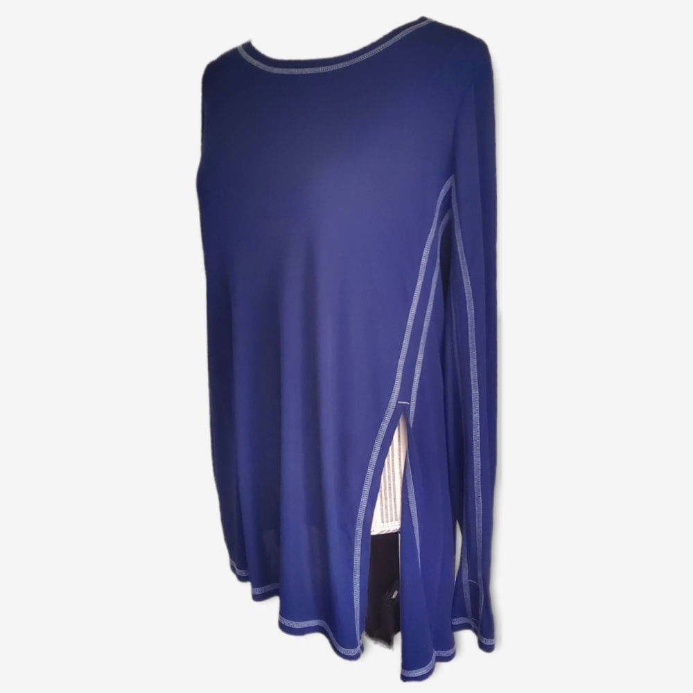 Zuda Navy Side Split Activewear Trimmed Top Sz L